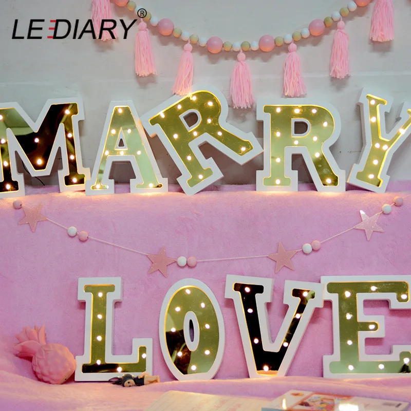 

LEDIARY Wooden LED Letter Night Lights Golden A-Z Sign Alphabet HOME LOVE Wedding Birthday Party Wall Table Sofa Decor Lighting