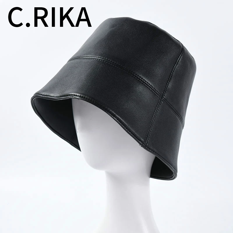 Новинка 219, осенне-зимняя женская кепка из искусственной кожи, модная Женская водонепроницаемая Кепка Bob для девушек, складная черная кепка в виде Панамы для рыбаков