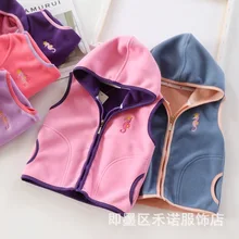 Осень-зима, стиль, детский флисовый жилет с капюшоном, корейский стиль, для мужчин и женщин, для малышей, с рисунком, маленький гиппокамп