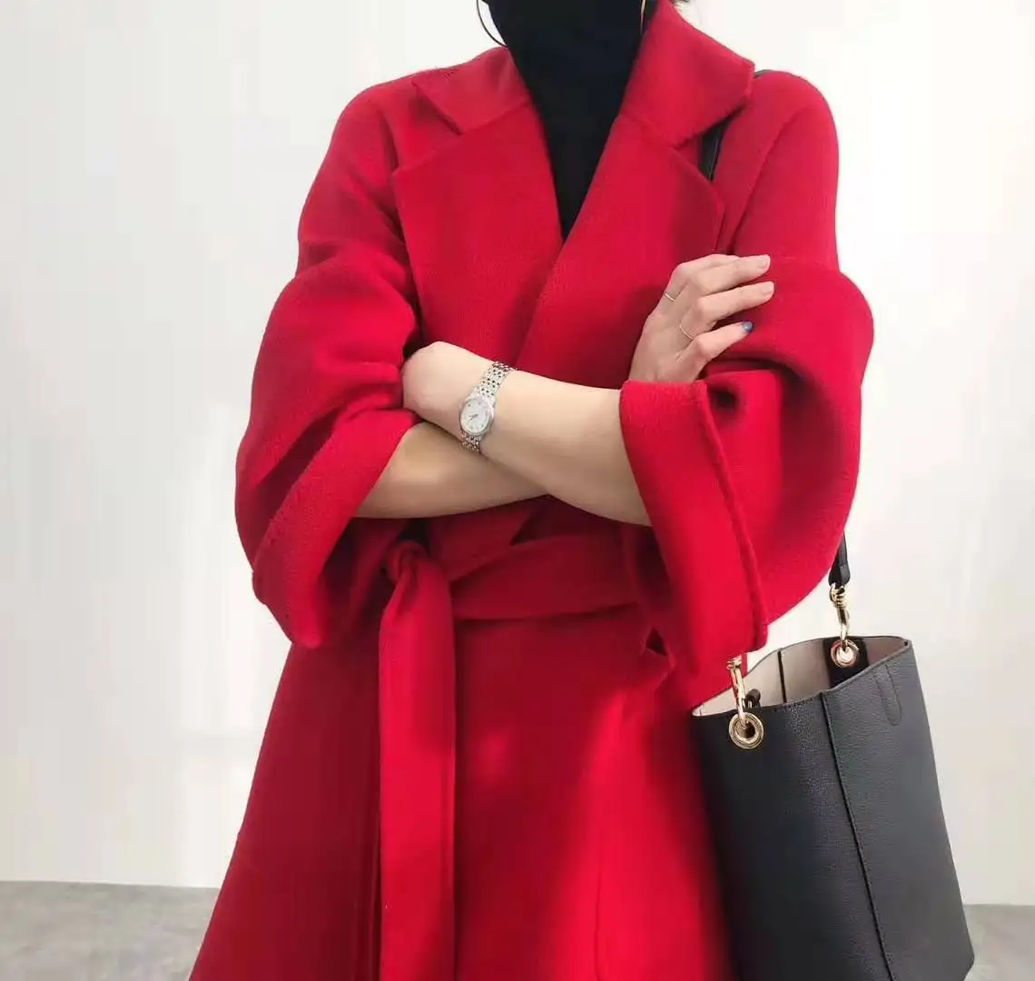 Red Элегантное шерстяное женское длинное винтажное шерстяное пальто Женская корейская мода Женское пальто манто Femme Hiver 056 - Цвет: Red