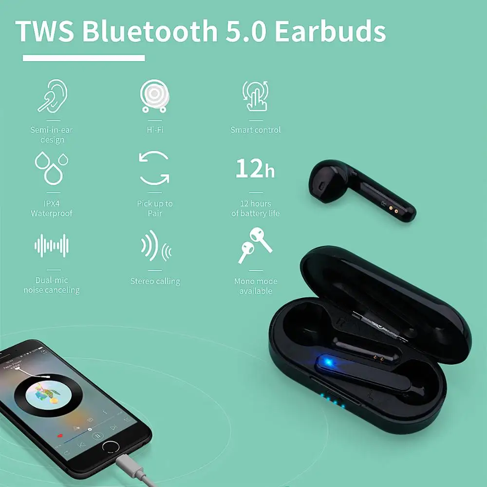 GOOJODOQ водонепроницаемые TWS V5.0 мини беспроводные наушники Сенсорное управление Bluetooth наушники с двойным микрофоном