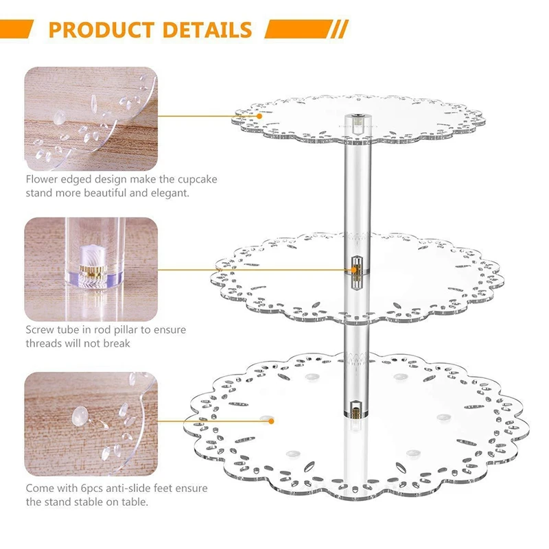 3 уровня прозрачная чашка торт стенд акриловые кекс стенд поставки Дисплей Башня Свадьба День Рождения Вечеринка украшения