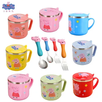 

Original Peppa Pig Fork Spoon Tableware Toy Stainless Steel Double Water Cup Drop-proof Cup Children's Birthday Christmas Gift