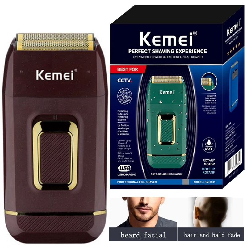 Original kemei cordless beard&hair electric shaver for men stubble