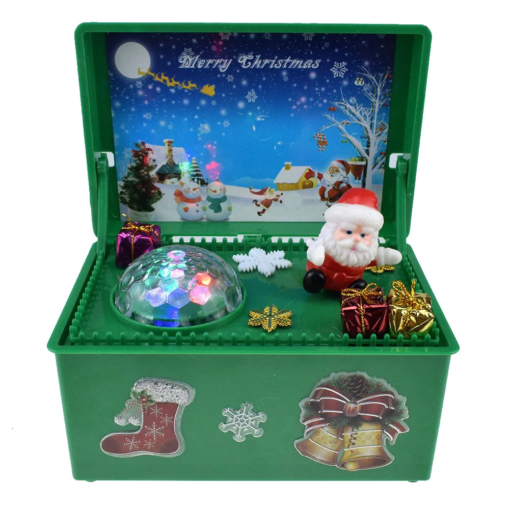 

TOP!-Mini Electric Christmas Santa Claus Xmas Tree Snowman DIY Music Box with Lights Toys for Children Christmas Gifts Green