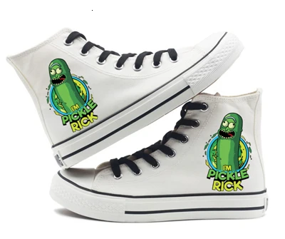 Advanture Rick and morty Pickle Rick Shoes High top Canvas Flat Sneakers Shoes Women Casual Printing Shoes Leisure Shoes - Цвет: E