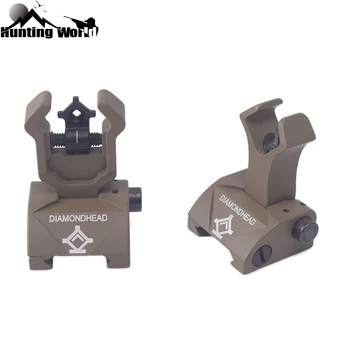 

Tactical Folding Flip Up Front Rear Iron Sights Set Dual Diamondhead DIAMOND Aperture BUIS for Hunting Airsoft Handguards