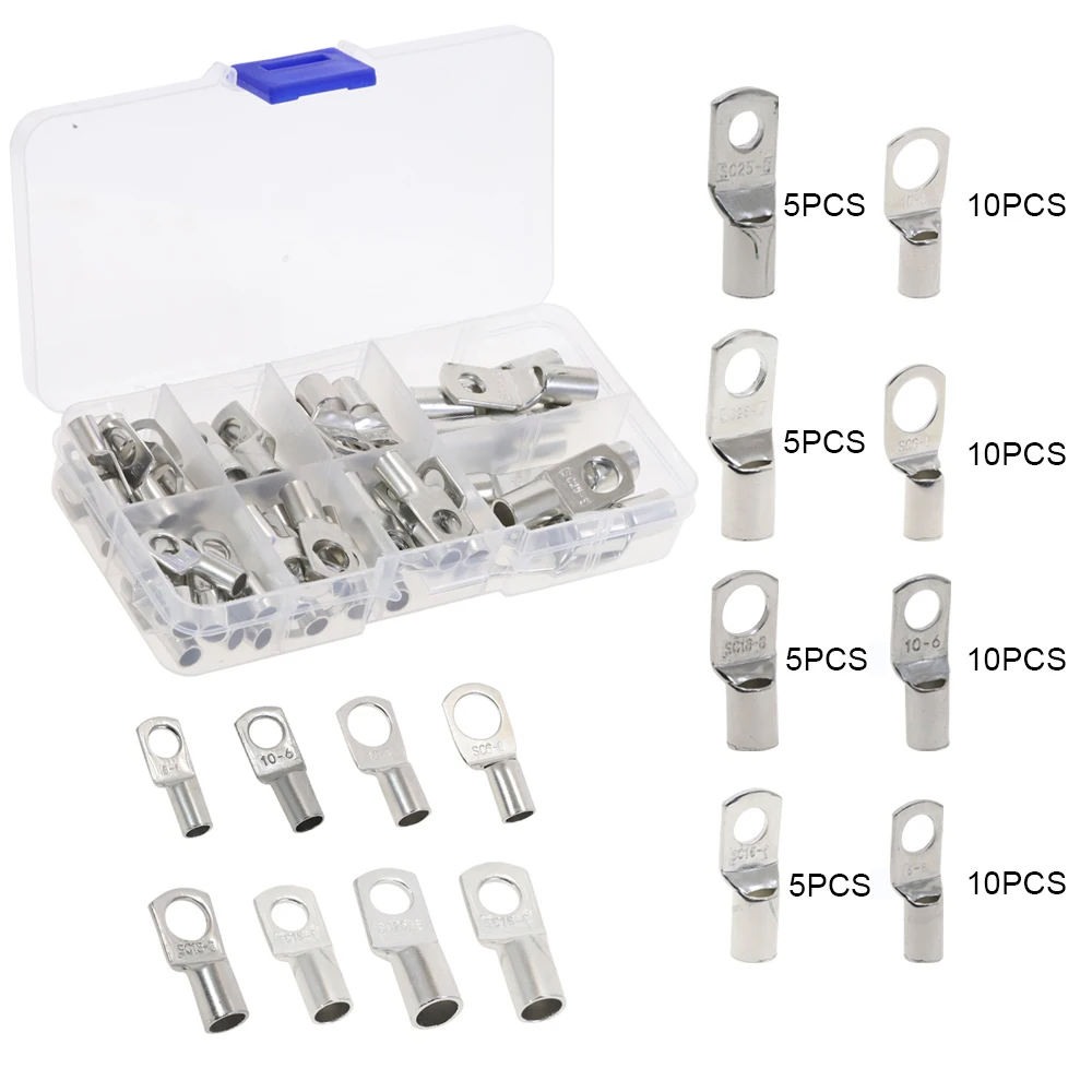 60Pcs Electrical Wire Ring Connectors Copper Tube Lug Battery SC