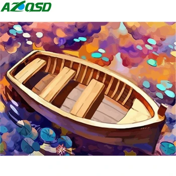 

AZQSD Frameless Sailing Boat DIY Painting By Numbers Modern Landscape Paint By Numbers Wall Art Canvas Painting For Home Decors