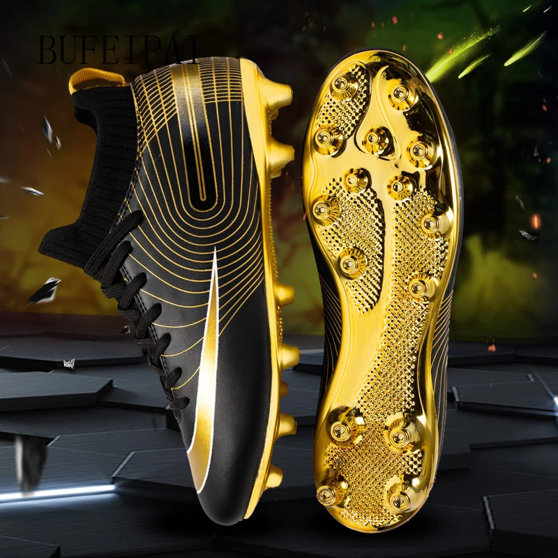 Soccer-Shoe Cleats Football-Shoes Botas-De-Futbol-Socks Training Golden High-Ankle Man