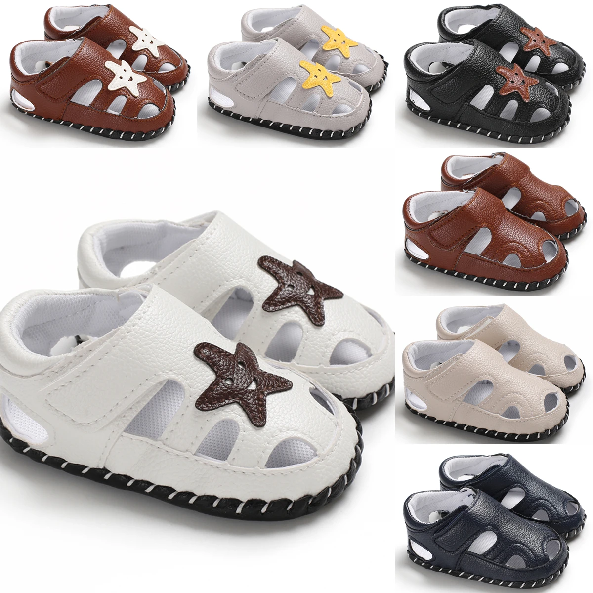 цена 2022 Summer Newborn Shoes Baby Boys Sandalias Soft Leather Boys Prewalker Soft Sole Genuine Leather Sandalias 0-18M