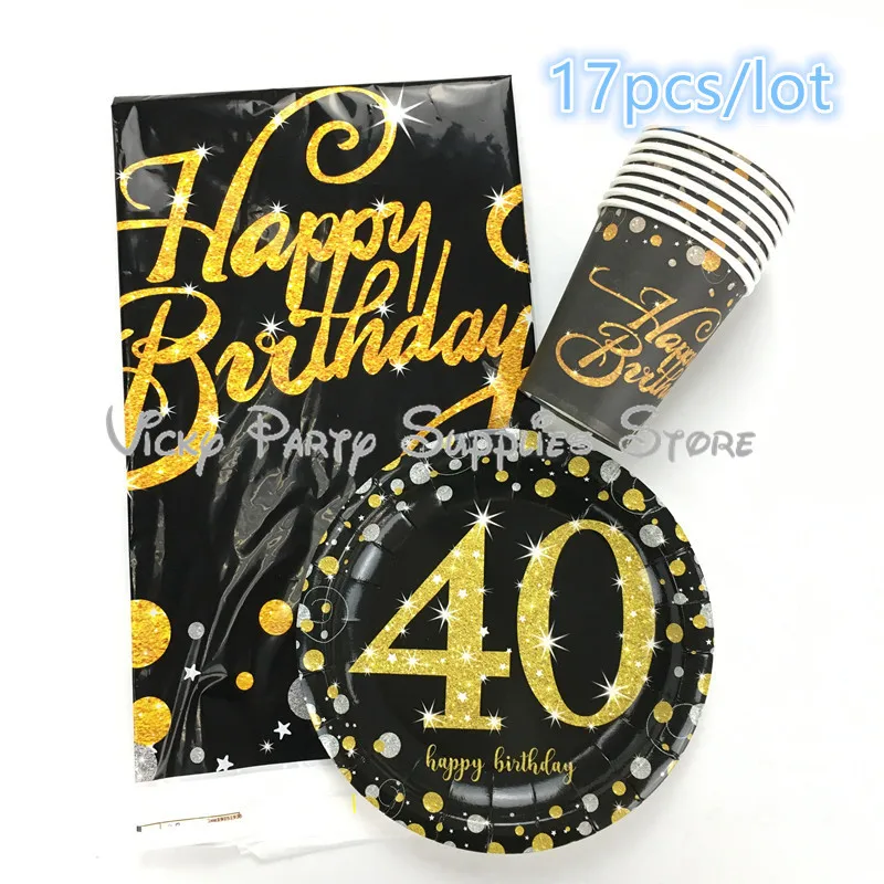 17pcs/lot Age Letters Party Disposable Tableware Set Anniversary Wedding Birthday Pink Gold Cup Plate Party Decoration Supplies