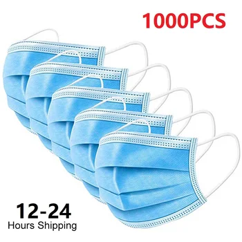 

1000pcs Mask Disposable Nonwove 3 Layer Ply Filter Mask mouth Face mask filter safe Breathable dustproof masks