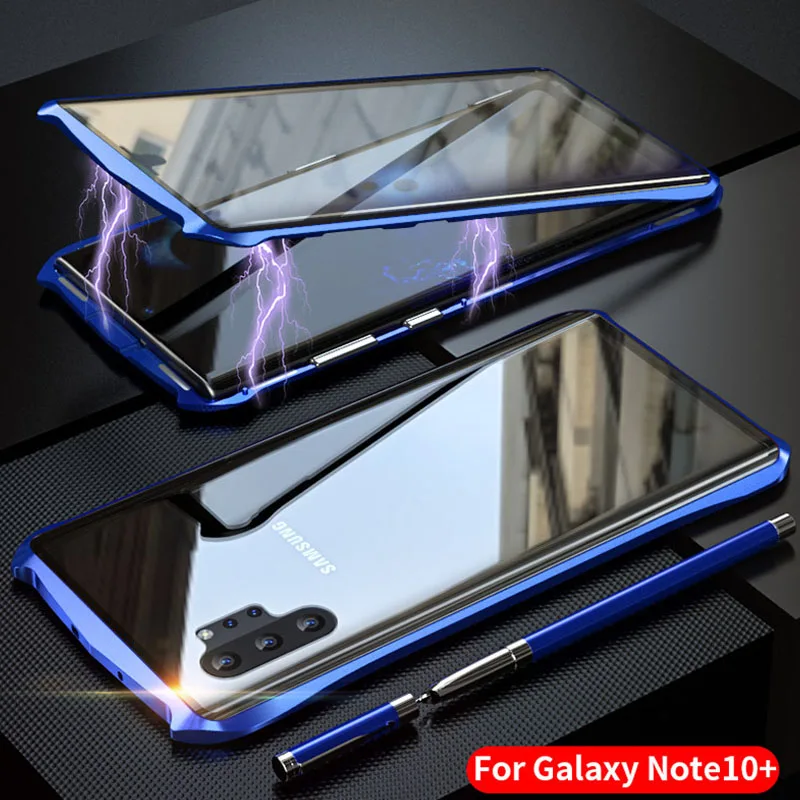 

1pcs For Samsung Galaxy Note 10 Tempered Glass Built-in Magnet Adsorption Flip Metal Bumper Case For Samsung Galaxy Note 10 Pro