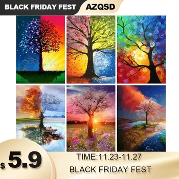 

AZQSD Unframe Oil Painting By Numbers Set Tree DIY Handicraft Coloring By Numbers Landscape Acrylic Paint Home Unique Gift