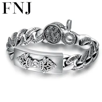 

FNJ Statement Bracelet 925 Silver 20cm New Fashion Vajra Lotus Cross Mantran Original Pure S925 Silver Bracelets for Men Jewelry