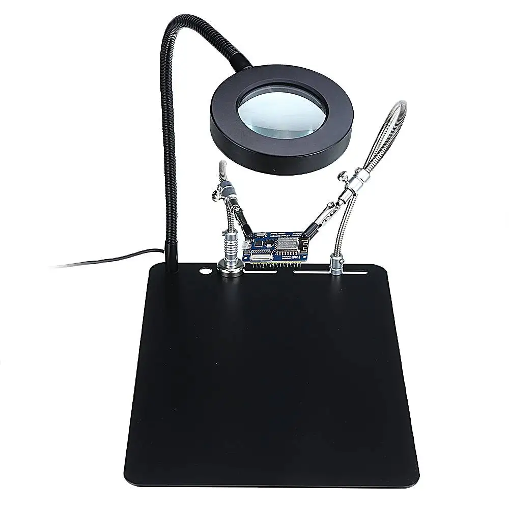 

YP-89B 5X Magnifier PCB Fixture Soldering Helping Hand Soldering Station Third Hand Tool USB Light with 2Pcs Flexible Arms