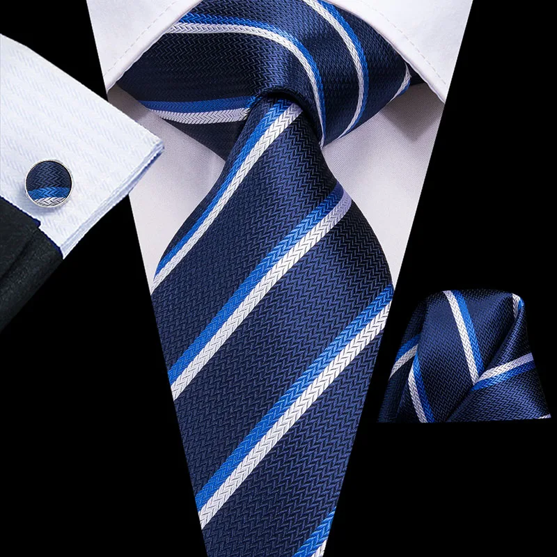

Hi-Tie Blue Tie for Men Silk Woven Ties Stripe Necktie Plaid Neck Tie Formal for Business Wedding Designer Tie Wholesale