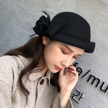 

Ladies Women Girls Flowers Hats Trendy Derby Wool Bowler Fall Winter Warm Lovers Fedoras caps chapeau femme M142