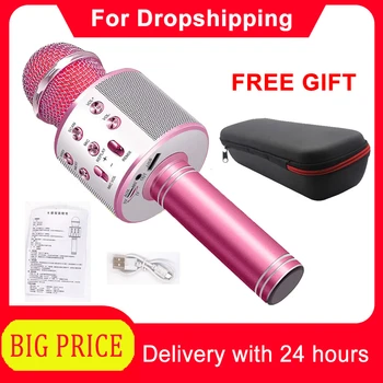

Fast Delivery WS-858 Karaoke Microphone Wireless Speaker With Box Recording Youtube Bluetooth Microphone For Smartphone Girl Boy