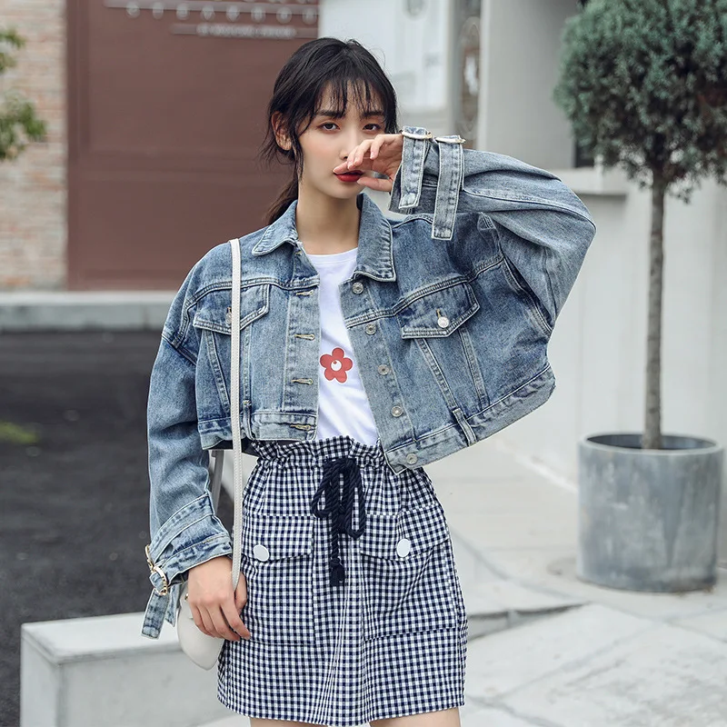 

Japanese-style Loose Version of the Type Short Jeans Coat 2019 Autumn New Style Casual Bat Sleeve Students Cowboy Clothing WOMEN
