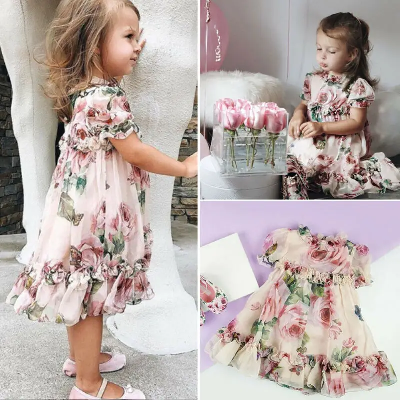Cute Girls Floral Dress Able Baby Girl Flower Wedding Party Pageant Tulle Dress Sundress Children Baby 1 Year Birthday girls dress kids clothes