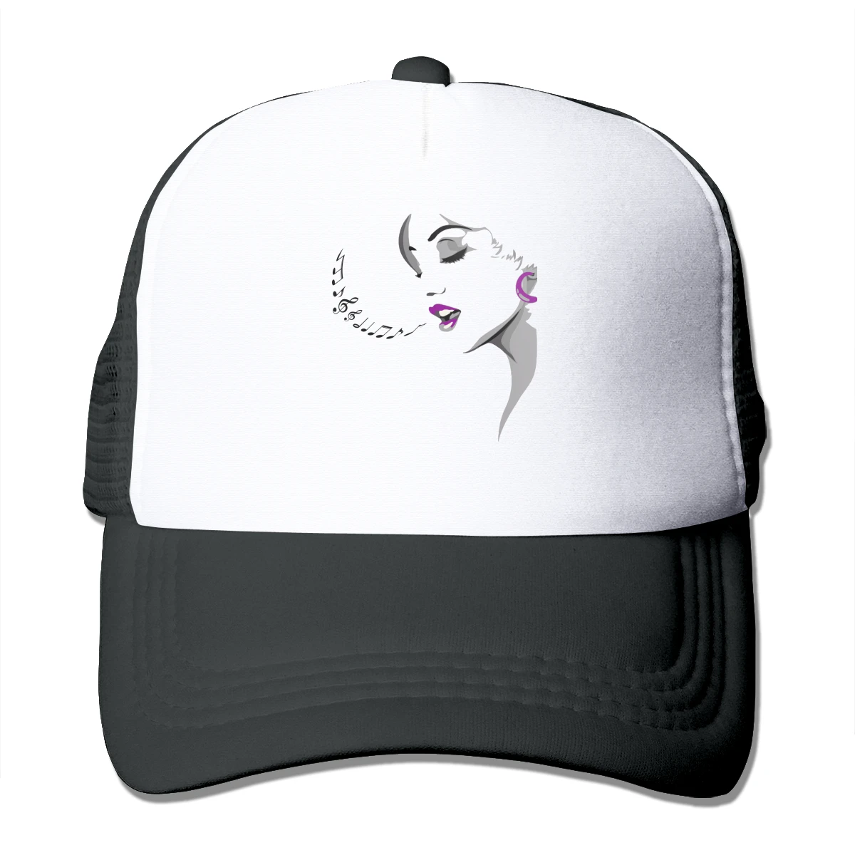 

Custom Print LOGO Baseball cap Female Girl Head Musical Notes Singing Woman Beautiful illustration Trucker Hats