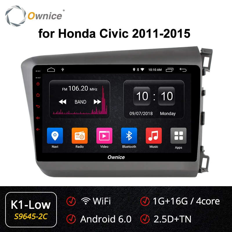 Ownice K1 K2 K3 K5 K6 Android 9,0 Восьмиядерный 2 Гб ОЗУ для HONDA CIVIC 2011- Автомагнитола Navi gps плеер 4G LTE 360 Pano ram a DSP - Цвет: S9645-2 K1-Low
