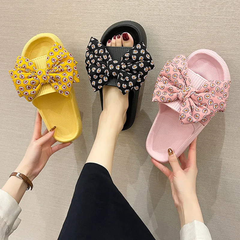 

Women Summer New Bow Thick-soled Sandals Fashion Outside Wearing Indoor Bathing Non-slip Beach Breathable Wear-resisitant Shoes