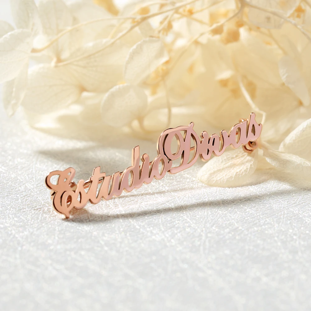 

Personalized Name Brooch Pins Stainless Steel Rose Gold Silver Custom Nameplate Brooches For Women Nurse Jewelry Bridesmaid Gift