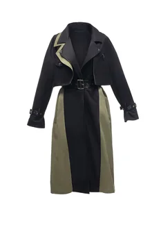 

The new autumn/winter 2020 original design contrast color patchwork trench coat women's medium long fashion coat