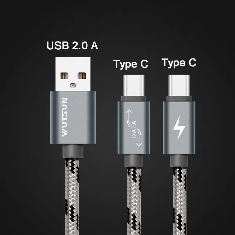 USB 2,0 Тип A Мужской Двойной USB C Тип C сплиттер папа-папа Y кабель передачи данных для быстрой зарядки шнур для samsung huawei Xiaomi Oneplus htc