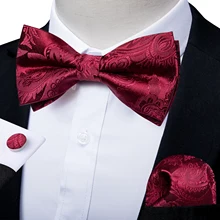 Classic Wedding Bow Tie Set for Man Silk Red Pre-tied Bowties Cufflinks Pocket Square 3PCS Set for Party Men's Butterfly Knot
