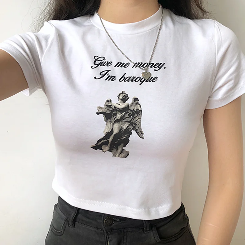 Футболка Give Me Money Angel хлопковый топ Harajuku мягкая гранж Arthoe эстетическая 90s стиль Tumblr
