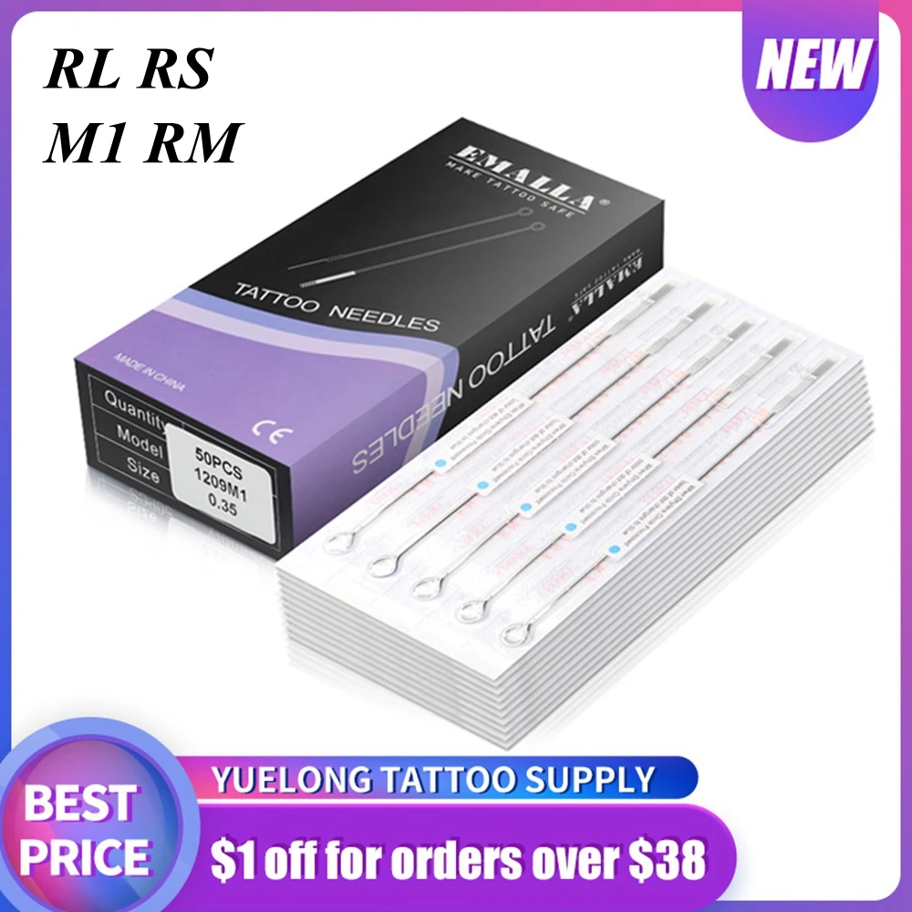 Одноразовые стерилизованные круглые тату-иглы EMALLA 50 шт. RL RS M1 RM 0 35 мм | Красота и