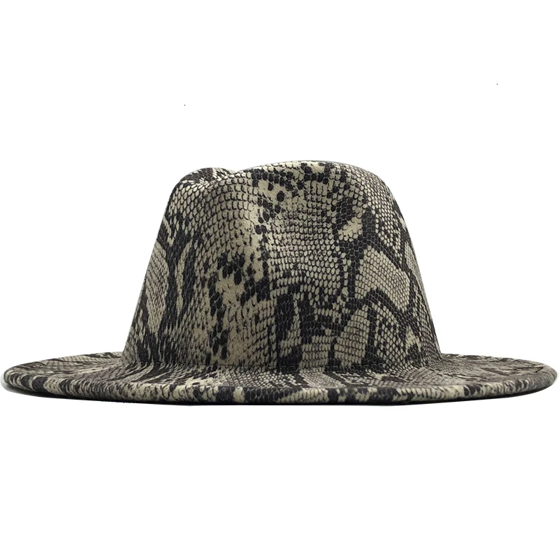 Горячие шерстяные фетровые шляпы гибкие широкие поля Fedora для Женщин змеиная кожа лента с полосками джаз шляпа леди зима Панама шляпа