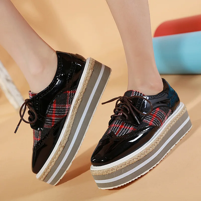 

Casual Woman Platform Shoes Patent Leather Ballet Flats 2019 Fashion Women's Oxfords Round Toe Ladies' Footwear Soft British