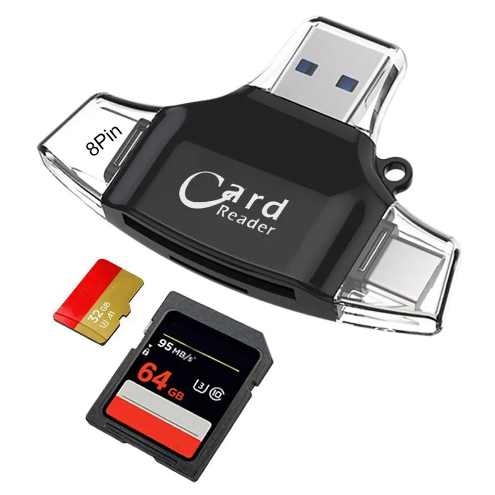 

4 in 1 Micro USB Type-C TF Secure Digital Card Reader OTG Adapter for iPhone