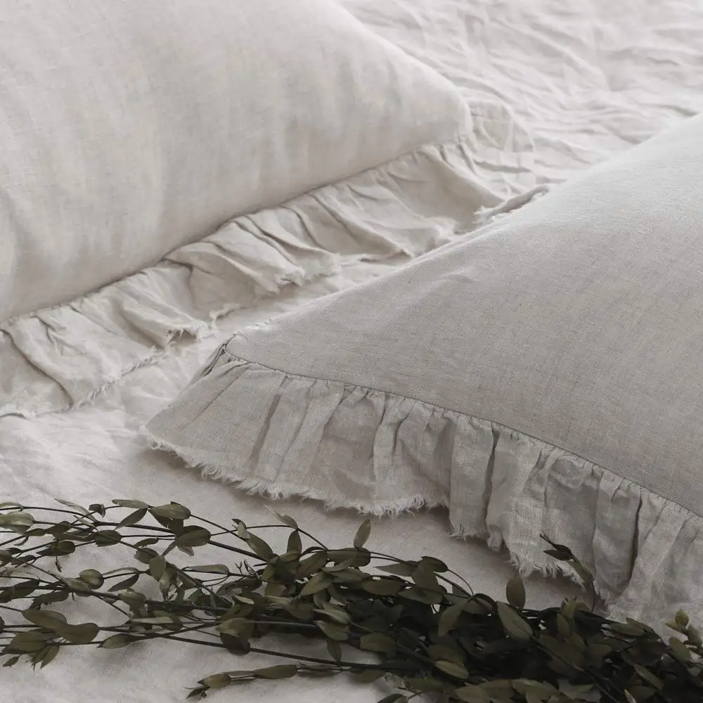 Simple&Opulence 100% Stone Washed Linen Shabby Chic Ruffled Duvet Cover Set