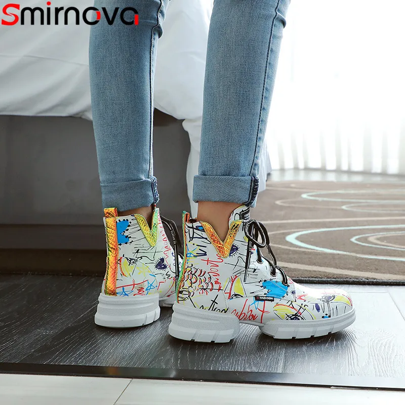 

Smirnova 2020 new ankle boots for women round toe mixed colors autumn winter boots flat platform ladies boots big size 34-43