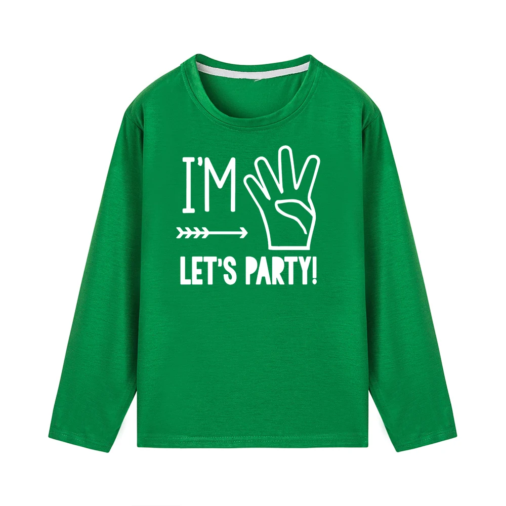Детские вечерние футболки с принтом «I'm Four Let» футболка с длинными рукавами для маленьких мальчиков и девочек на день рождения 4 лет модная детская повседневная футболка - Цвет: 52E2-KLTGN-