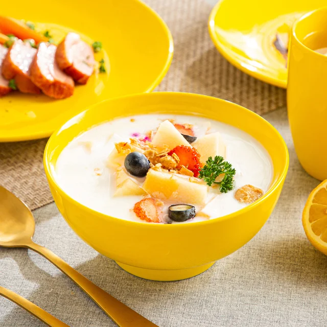 Lovecasa Ds 16/32/48 Darabos Sárga Kerámia Porcelán Étkészlet Asztali Vacsora Vacsora, Desszert Tányér, Tál, Bögre Szett - Image 3