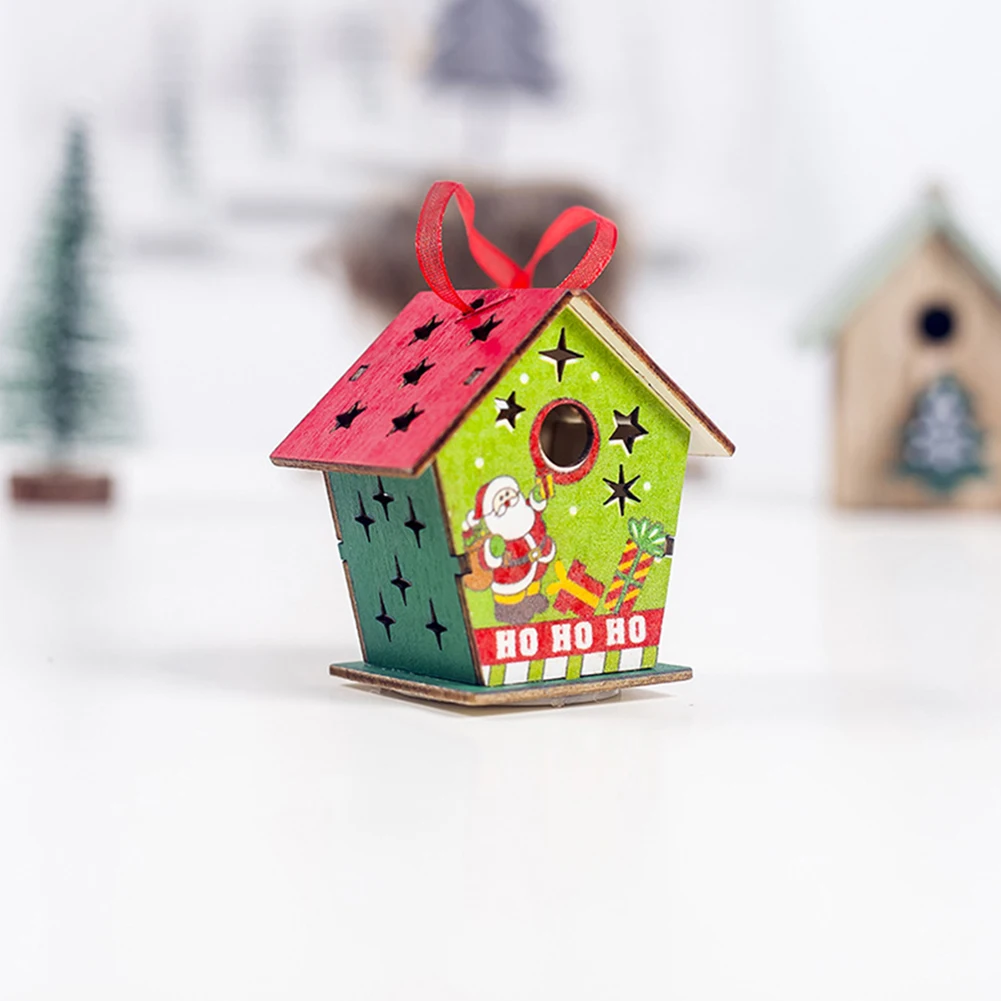Модные рождественские диоды питающиеся от батареек с Санта-Клаусом и оленем деревянный дом свет Рождественские елочные игрушки