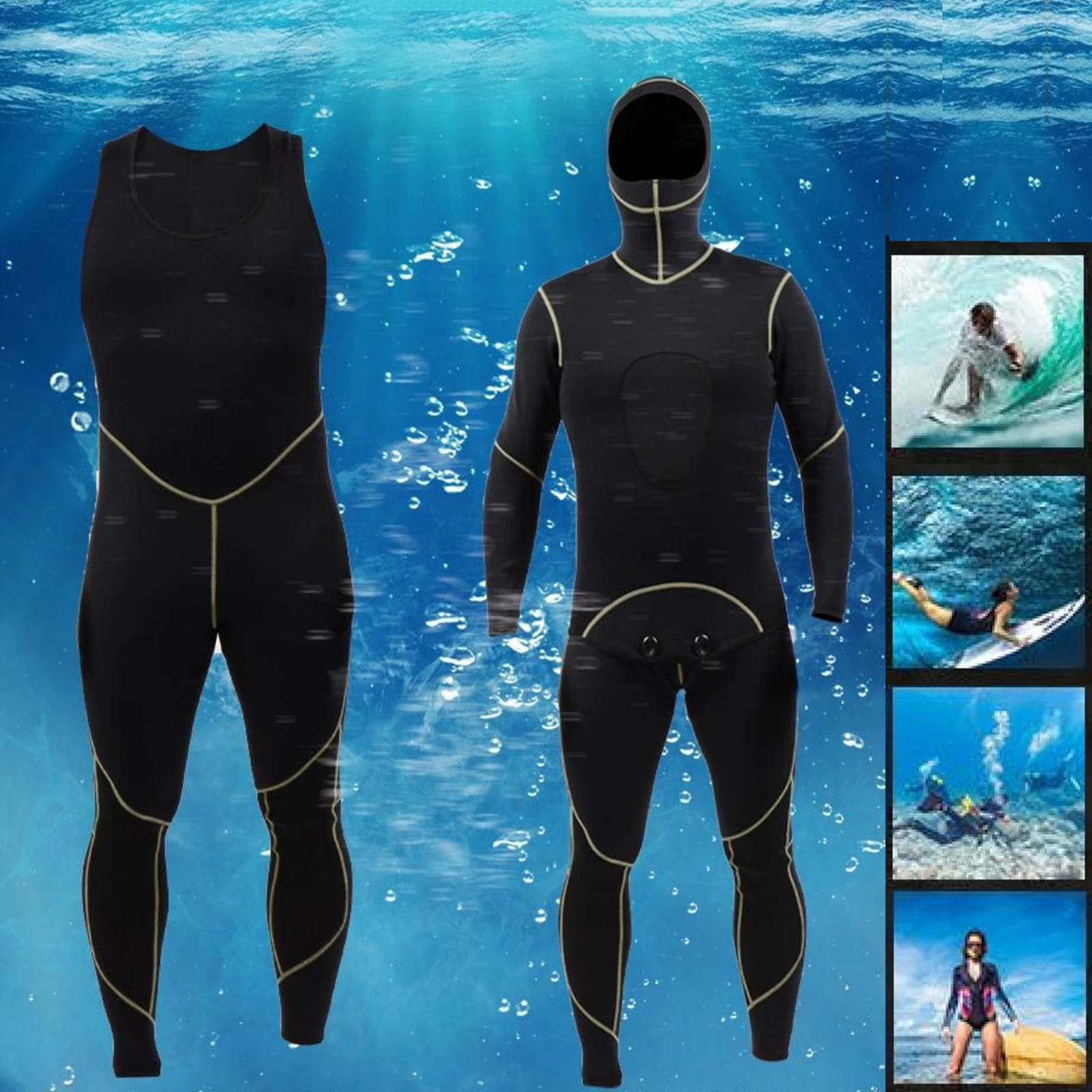 Professional 2MM 2-Piece Neoprene Scuba Dive Wetsuit With Hood Split Spearfishing Wet Suit For Men Double Warm Equipment