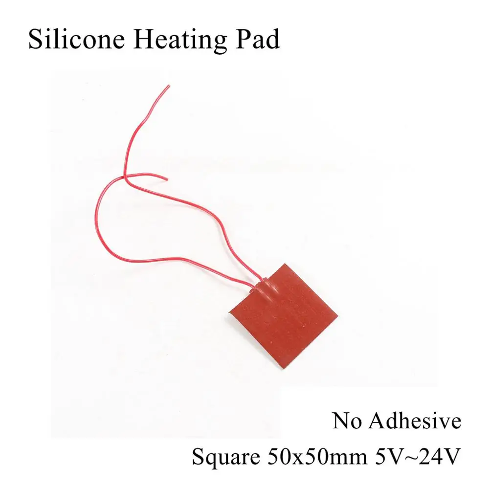 50x50mm 5V 12V 24V Silicone Heating Pad Rubber Heating Mat Heated Bed Plate Flexible Square