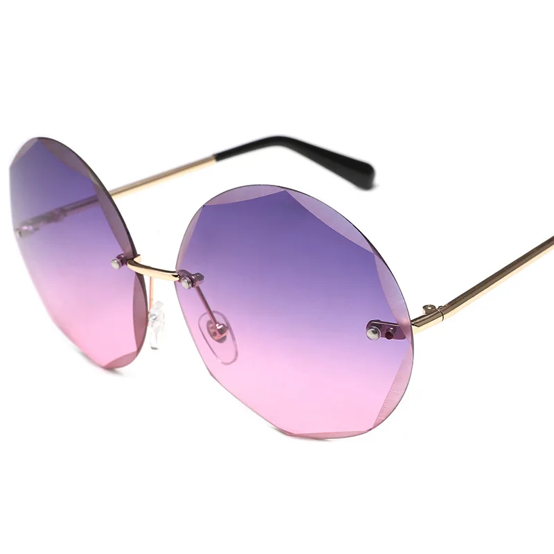MuseLife Круглые Солнцезащитные очки без оправы для женщин и мужчин винтажные модные градиентные солнцезащитные очки новые стильные женские мужские очки Gif - Цвет линз: 3-Gold-PurplePink