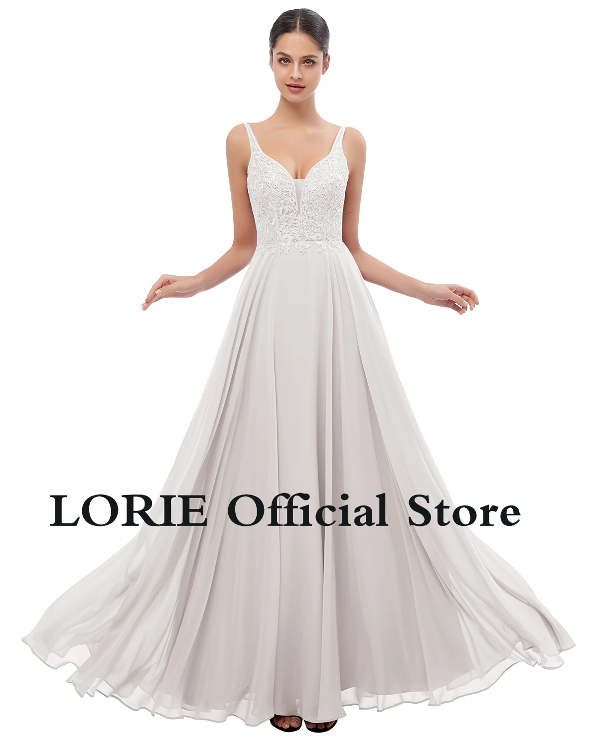 Лори популярное винтажное лиловое платье для выпускного вечера кружевное длинное сексуальное с v-образным вырезом открытая спина Формальное вечернее платье шифон с бисером - Цвет: Ivory