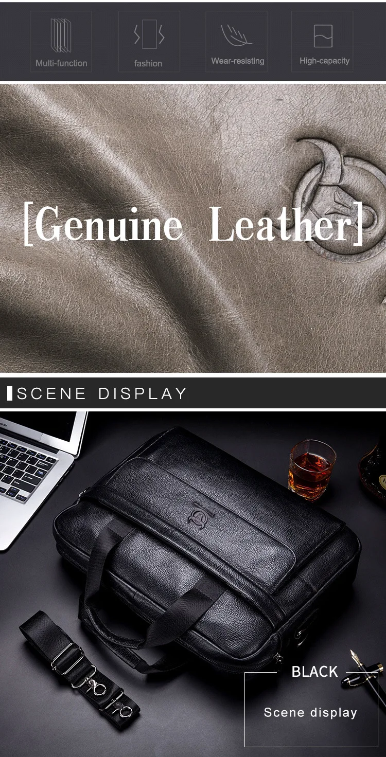 Black Men Bags Business Real Cow Genuine Leather Handbags Brown Computer Attache Case Briefcase Laptop Messenger Office 0009