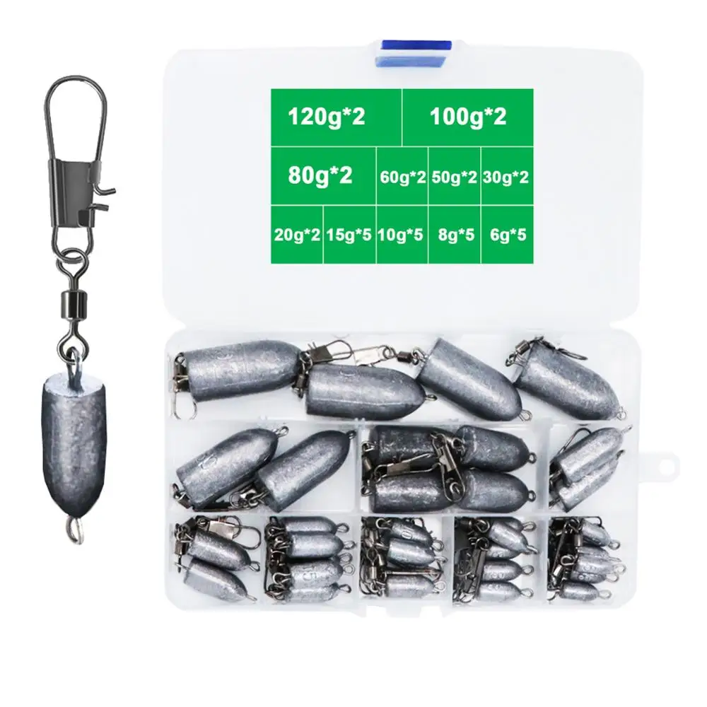 

34pcs 120g 100g 80g 60g 50g 30g To 6g Fishing Lead Sinker Drop Shot Weights Kit 360 Degree Rotatable Swivel Sea Fishing Tackle