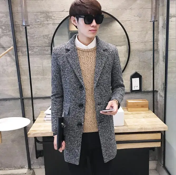Genuo New Winter New Men's Fashion Boutique Wear Casual Business Wool Long Coat / Mens Overcoats Gray Men's Casual Jackets